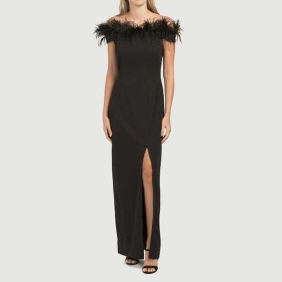 Adrianna Papell | Feather Trimmed Off The Shoulder Gown | NWT - Picture 1 of 7